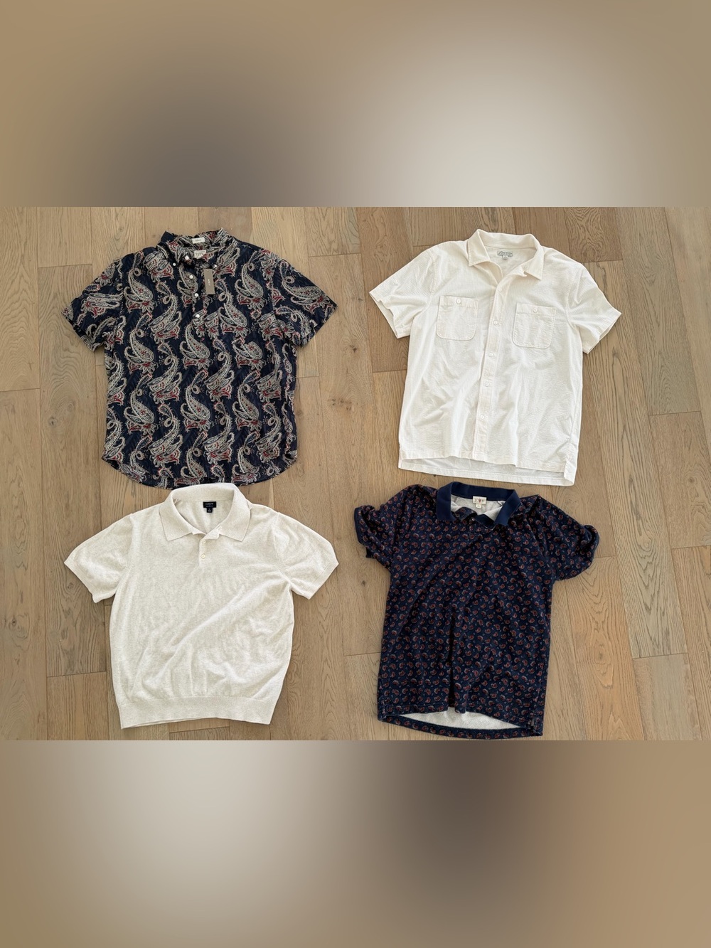 J Crew Shirt Men's L Short Sleeve Shirt Lot of 4 Terry, Seersucker, Knit, Cotton
